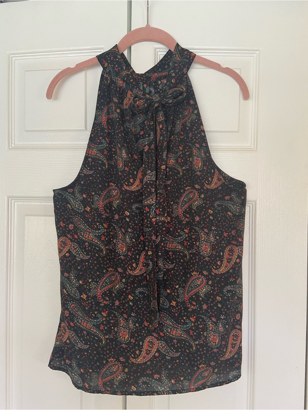 J. Crew Black Paisley Halter Tie-Neck Camisole